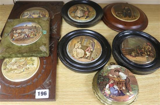 Eight Victorian framed pot lids